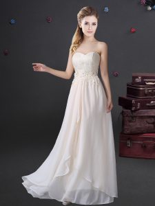 On Sale Floor Length White Quinceanera Court Dresses Sweetheart Sleeveless Zipper
