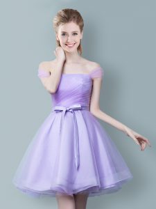 Popular Off the Shoulder Lavender Sleeveless Tulle Zipper Quinceanera Court Dresses for Prom and Party and Wedding Party