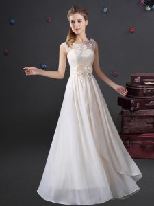 Fabulous Scoop Floor Length Empire Sleeveless White Dama Dress for Quinceanera Zipper