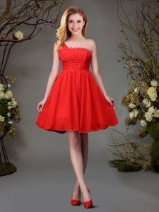 Red Quinceanera Court Dresses Prom and Party and Wedding Party and For with Beading and Ruching One Shoulder Sleeveless Zipper