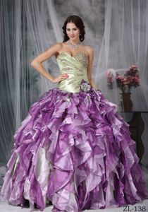 Colorful Sweetheart Quinceanea Dress with Beading and Ruffles in Greenville