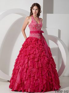 Halter Floor-length Chiffon Quinceanera Dress with Embroidery in Greenville SC