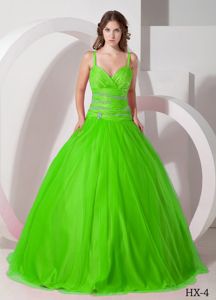 Floor-length Tulle Beaded Dress for Quince with Spaghetti Straps in Carlisle