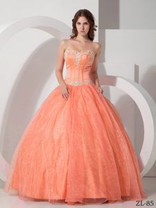 Sweetheart Satin and Organza Appliqued Quince Dress with Beading in Carlisle
