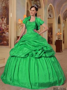 Green Beaded Sweetheart Full-length Quince Dresses with Pick-ups in Erie