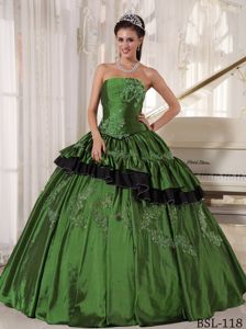 Olive Green Strapless Full-length Quince Dresses with Appliques in Jackson