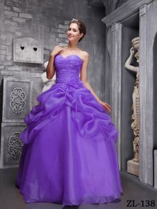 Modest Purple Sweetheart Long Sweet 15 Dress with Pick-ups and Flower