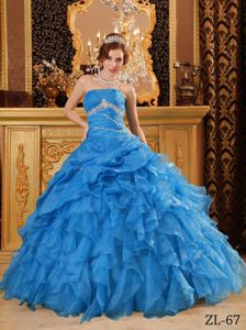 Strapless Blue Floor-length Dress For Quinceanera with Ruffle-layers in Ogden