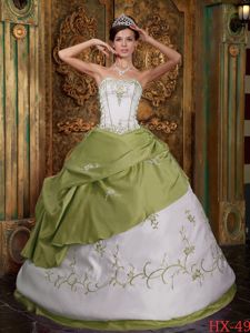 Modest Olive Green Strapless Long Quince Dress with Embroidery in Boise