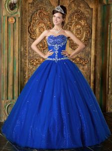 Royal Blue Beaded Sweetheart Long Quinces Dresses with Appliques in Erie