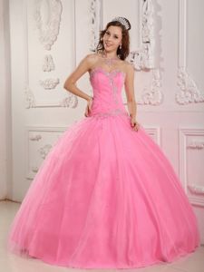 Lovely Rose Pink Sweetheart Floor-length Dress For Quinceanera with Beading