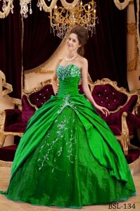 Modest Green Sweetheart Full-length Sweet Sixteen Dress with Embroidery