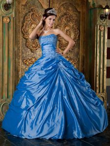 Strapless Blue Floor-length Sweet 15 Dresses with Pick-ups and Appliques