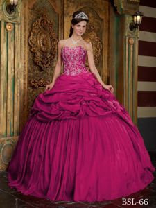 Sweetheart Fuchsia Long Quinceanera Dress with Pick-ups and Embroidery