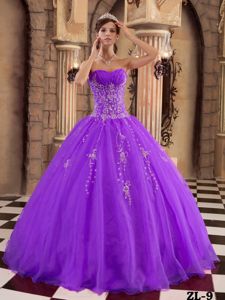 Elegant Purple Sweetheart Floor-length Quinceanera Gowns with Appliques