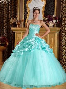 Baby Blue Beaded Strapless Full-length Quince Dress with Pick-ups in Bend