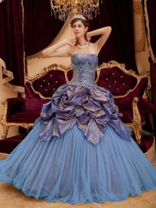 Colorful Strapless Long Quinceaneras Dresses with Pick-ups and Appliques