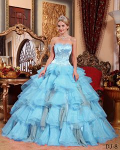 Sweetheart Beaded Baby Blue Floor-length Dresses for Quince with Layers