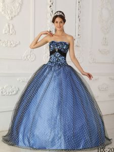 Strapless Beaded Appliqued Dress for Quinceanera in Black-Blue in Llangollen