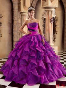 Strapless Multi-Colored Appliqued Ruched Quinceanera Gown with Ruffles in L.A.