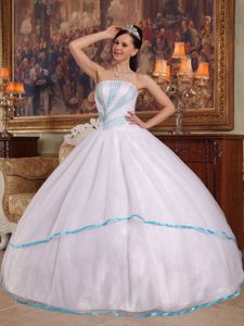 Floor-Length Strapless Beaded Lace-up Quinceanera Dress in White in Vermont