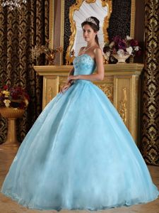 Sweetheart Floor-length Quinceanera Gown Dresses in Aqua Blue with Beading
