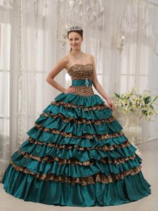 Ruffled Turquoise Sweetheart Princess Quinceanera Gown Dresses in Batesville