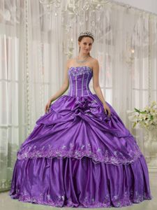 Appliqued Purple Strapless Princess Sweet Sixteen Dress with Flower in Bedford