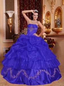 Strapless Floor-length Quinceanera Gowns in Blue with Pick-ups and Appliques