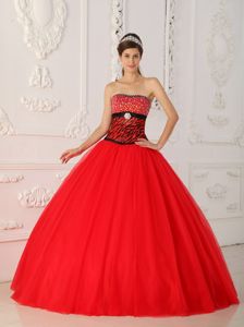 Strapless Princess Sweet Sixteen Quinceanera Dress in Red with Beading in Dyer