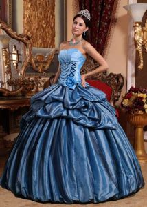 Strapless Floor-length Taffeta Quinceanera Gowns with Appliques in Aqua Blue