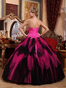 Wonderful Strapless Floor-length Quince Dresses in Pink and Black in Greenwood
