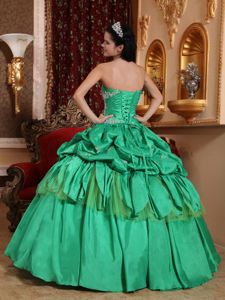 Green Strapless Princess Quinceanera Gown Dresses with Appliques and Pick-ups