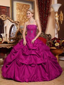 Top Strapless Floor-length Taffeta Quinceanera Dress in Fuchsia with Pick-ups
