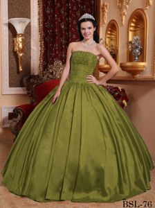 Olive Green Strapless Floor-length Sweet Sixteen Quinceanera Dress with Lace