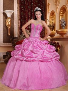 Pink Sweetheart Floor-length Sweet Sixteen Quinceanera Dresses with Pick-ups