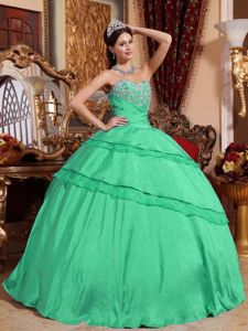 Turquoise Sweetheart Floor-length Dress For Quince with Appliques in Geneva