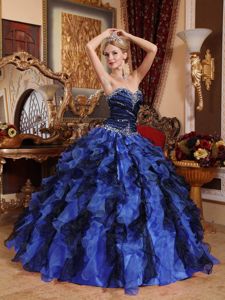 Sweetheart Floor-length Quinceanera Gowns in Blue and Black with Appliques