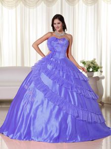 Chic Strapless Floor-length Taffeta Dresses For Quince in Purple with Ruffles