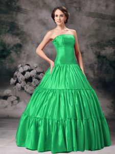 Simple Strapless Floor-length Taffeta Sweet 16 Dresses in Green in Ellsworth