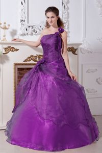 Purple One Shoulder Princess Quinceanera Gowns with Flower in Davenport