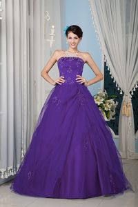 Purple A-line Strapless Floor-length Quinceanera Gown with Beading in Colo