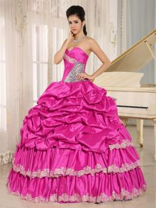 Sweetheart Princess Hot Pink Quinceanera Dresses with Pick-ups in Dyersville