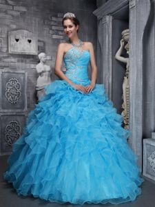 Pretty Ruffled Appliqued Aqua Blue Quinces Dresses in The Mainstream