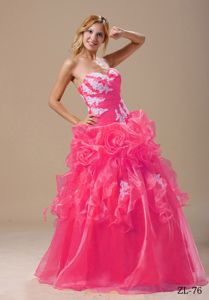 Plus Size Appliqued Hot Pink Couture Quinceanera Gown in Organza