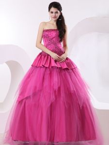 A-line Beaded Hot Pink Sweet Sixteen Quinceanera Dress for a Cheap Price