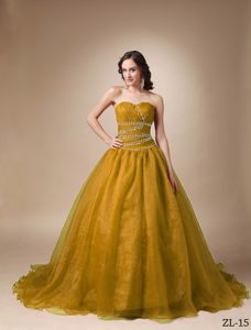 Newest Court Train Organza Beaded Goldenrod Quince Dresses under 200