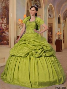 High End Sweetheart Pick-ups Beaded Quinceanera Gown in Olive Green