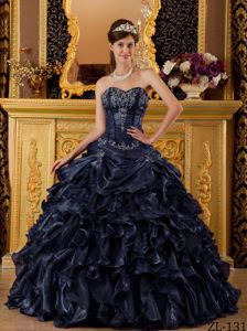 Popular Navy Blue Ruffled Quince Dress with Embroidery in Mobile AL