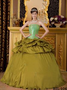 High End Appliqued Olive Green and Apple Green Quince Dress Clearance